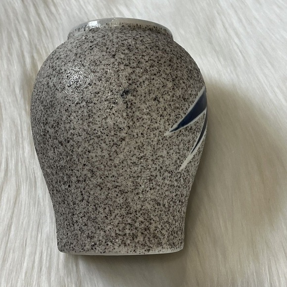 Vtg Sand Glazed Textured Vase Bamboo Leaf Asian Design Art Decor Cobalt Blue - Picture 9 of 11